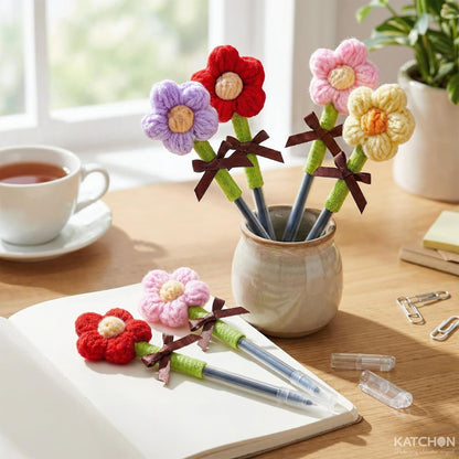 KatchOn Crochet Flower Ballpoint Pens - Pack of 4