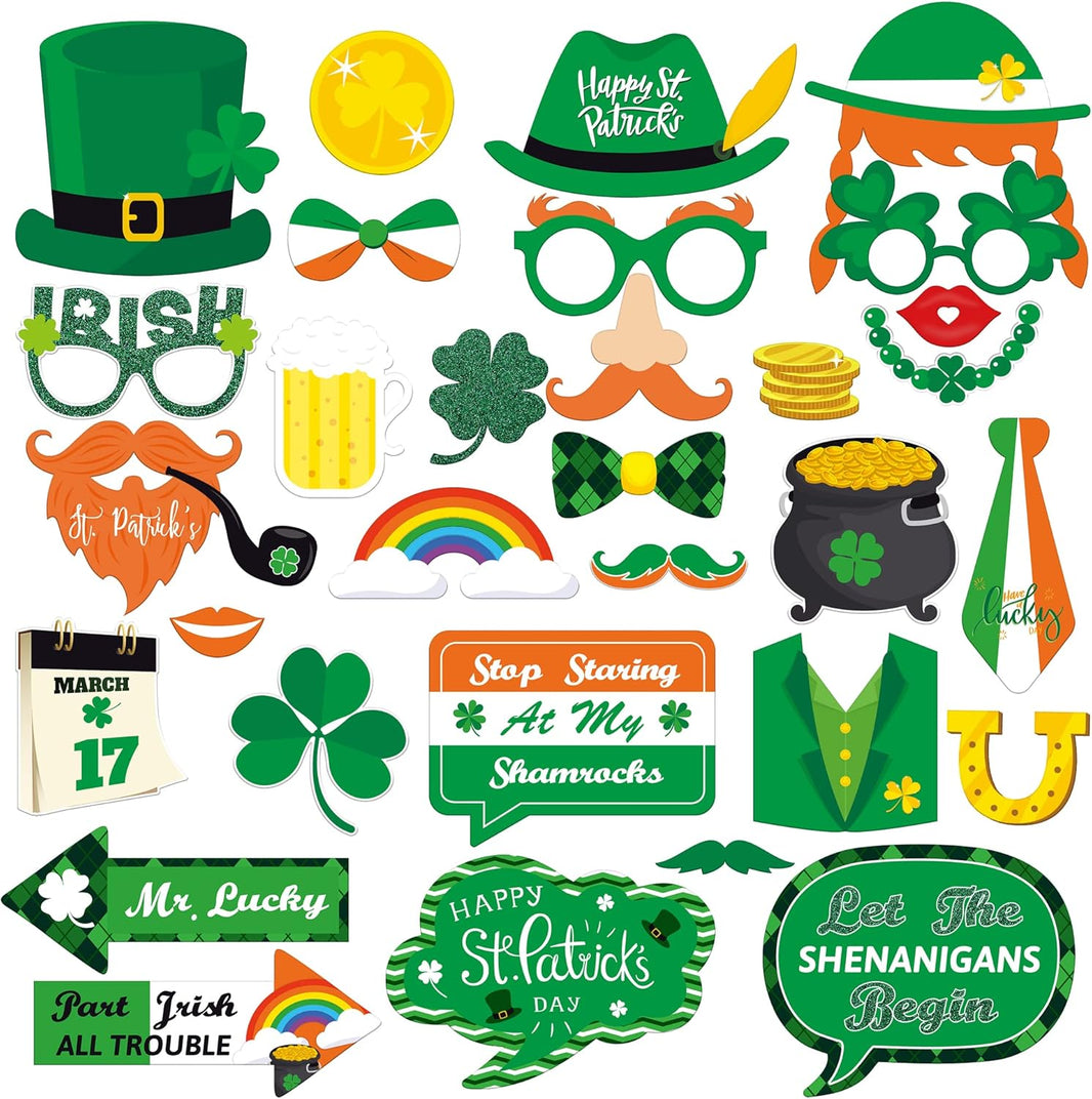 KatchOn, St Patricks Day Photo Props - Pack of 32 | St Patricks Day Photo Booth Props | St Pattys Day Selfie Props | St Patricks Day Decorations | St Patricks Photo Props for Shamrock Decorations