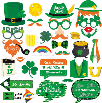KatchOn, St Patricks Day Photo Props - Pack of 32 | St Patricks Day Photo Booth Props | St Pattys Day Selfie Props | St Patricks Day Decorations | St Patricks Photo Props for Shamrock Decorations