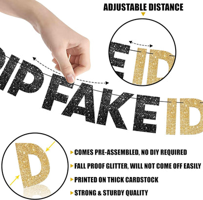 KatchOn, RIP Fake ID Banner Black and Gold - Glitter, 10 Feet, No DIY | Finally 21 Banner, Golden 21st Birthday Decorations | GoodBye Fake Id | 21st Birthday Banner, 21st Birthday Decorations For Men