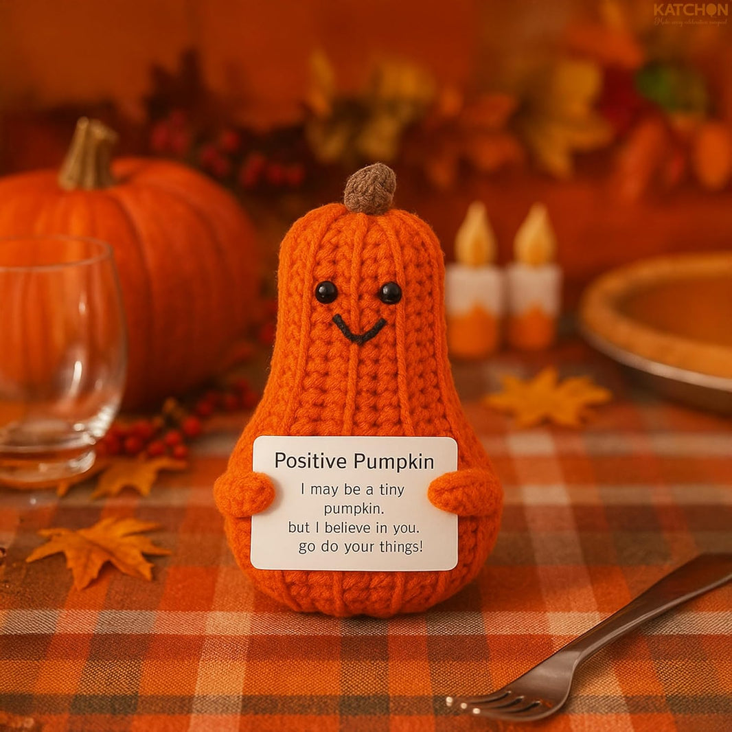 KatchOn, Positive Pumpkin Crochet Gift | Christmas Stocking Stuffers, Cute Crochet Pumpkin for Emotional Support, New Years Gifts | Office Desk Accessories, for Women, Family & Friends