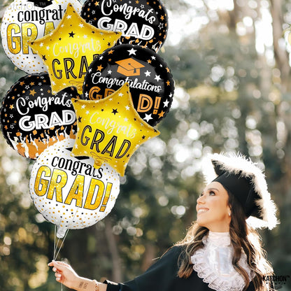 KatchOn, Congrats Grad Balloon Set - 18 Inch, Pack of 12 | Congrats Grad Balloons for Graduation Decorations 2026, Black and Gold Graduation Balloons, Congrats Grad Decorations, Grad Party Décor