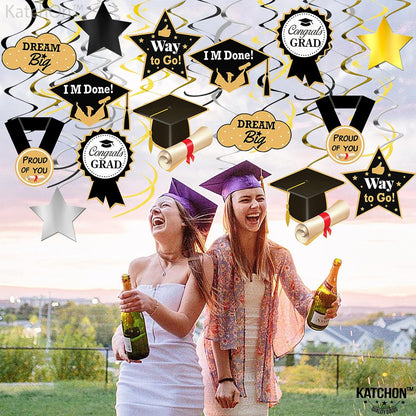 KatchOn, Graduation Hanging Swirls - Pack of 46 | Graduation Hanging Decorations 2024 Graduation Party Decorations | Black and Gold Graduation Decorations 2024 | Graduation Decorations Class of 2024
