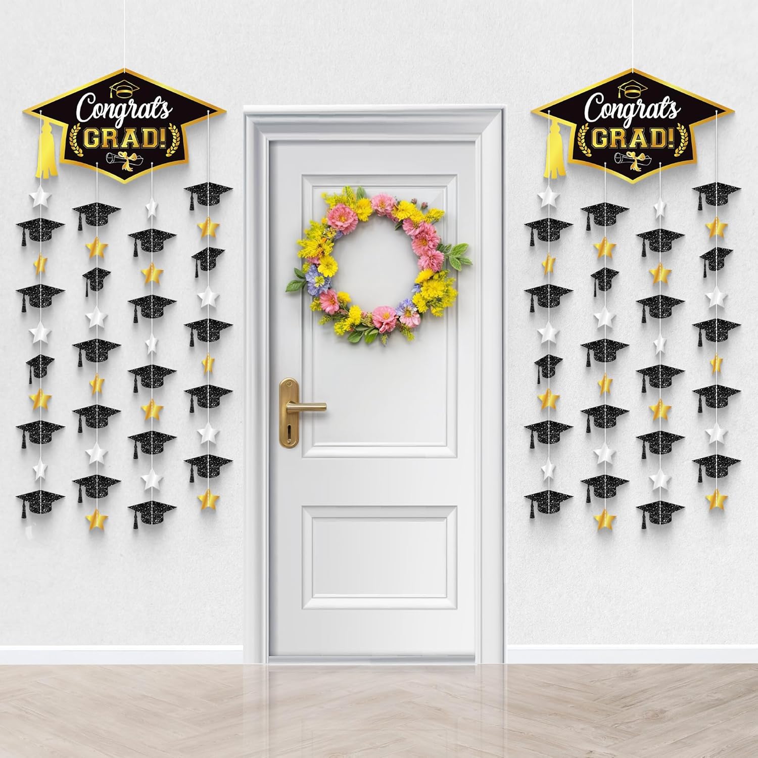 KatchOn, Black and Gold Graduation Cap Garland - Pack of 2, No DIY | C