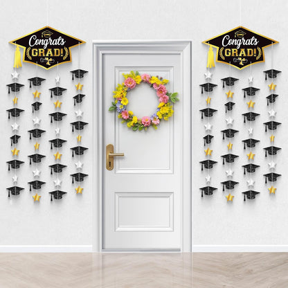 KatchOn, Black and Gold Graduation Cap Garland - Pack of 2, No DIY | Congrats Grad Garlands for Grad Cap Decorations | Grad Party Decorations 2026 | Graduation Decorations 2026