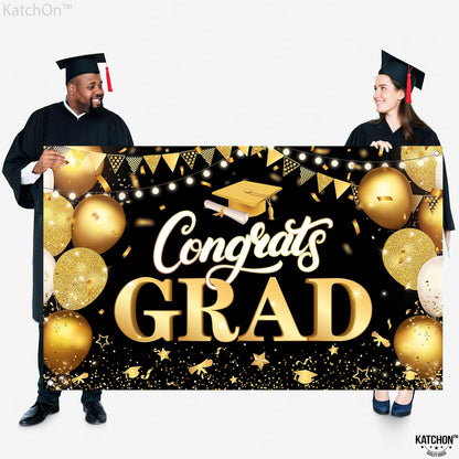 KatchOn, XtraLarge Congrats Grad Banner - 72x44 Inch, Congratulations Banner | Graduation Backdrop 2024, Black and Gold Graduation Decorations 2024 | Graduation Party Decorations 2024 Black and Gold