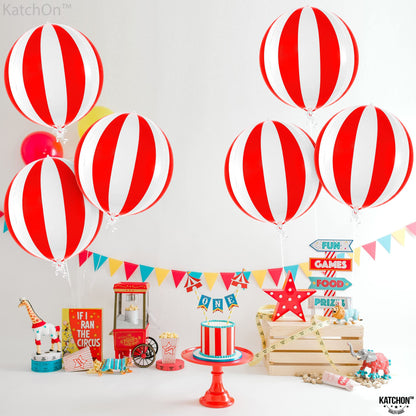 KatchOn, Huge Red and White Carnival Balloons - 22 Inches, Pack of 6 | Red and White Striped Balloon for Carnival Decoration | Circus Balloons For Birthday, Retro, 70s, Circus Theme Party Decorations