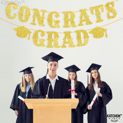 Graduation Decoration 2026 | Glitter Gold Congrats Grad Banner 2026 - No DIY, 10 Feet | Gold Congrats Grad Sign for Graduation Decorations Class of 2026, KatchOn