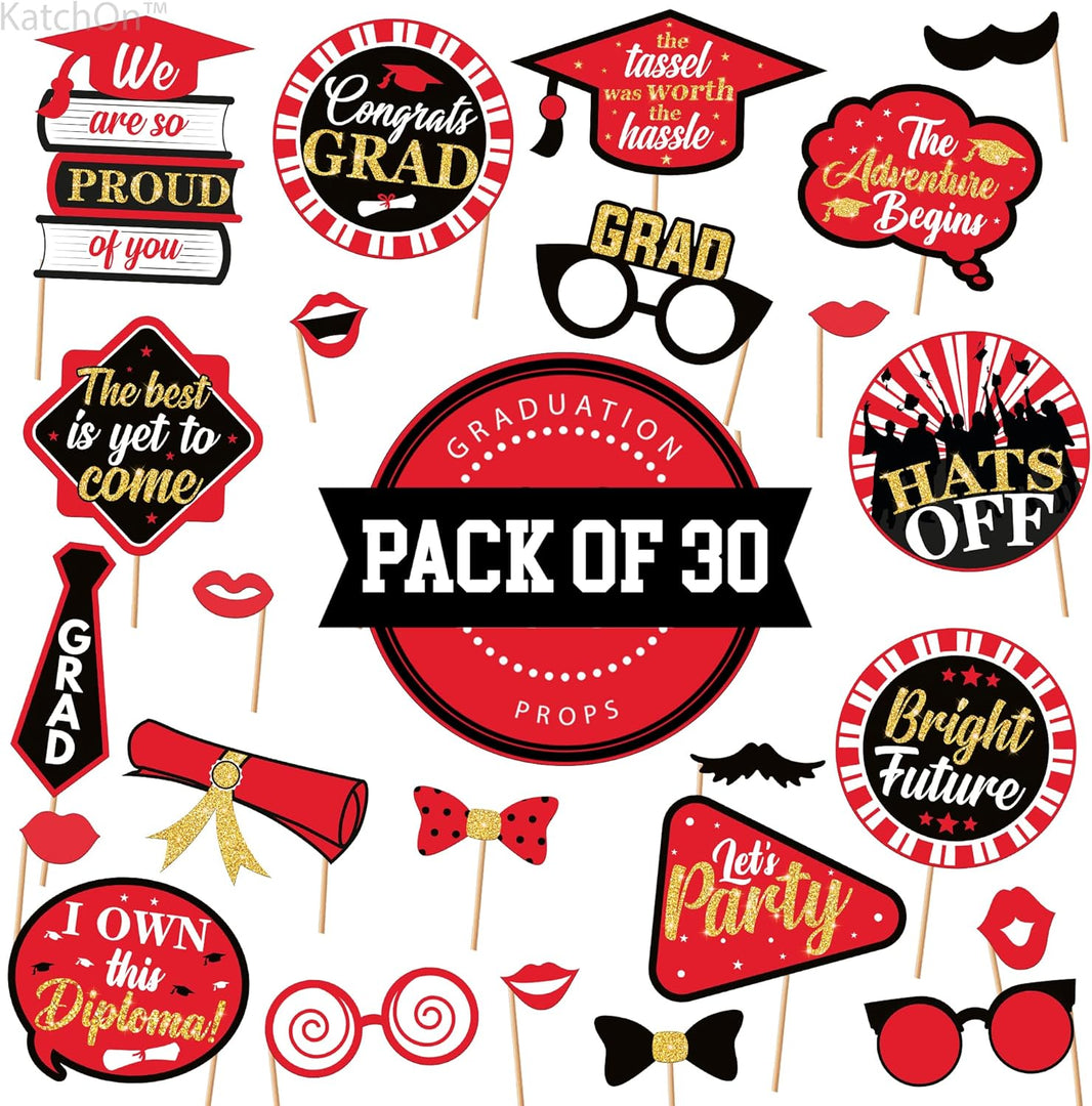 KatchOn, Graduation Photo Booth Props 2026 - Glitter, Pack of 30 | Red and Black Graduation Photo Props | Graduation Props for Red and Black Graduation Decorations 2026, Congrats Grad Decorations
