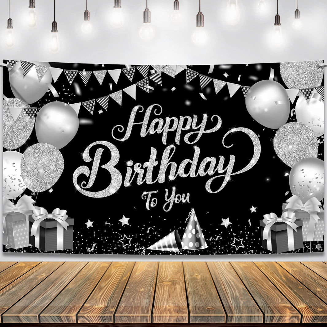 Happy Birthday to you Silver Glitter Wall Banner