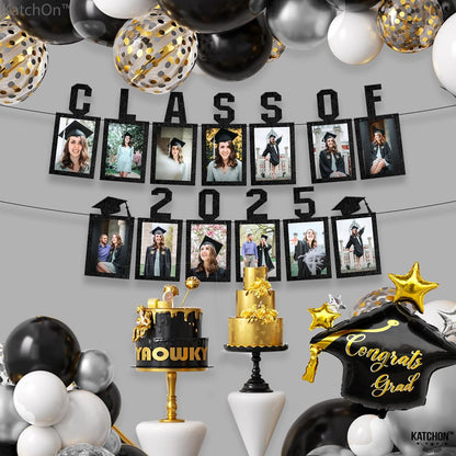 KatchOn, Black Graduation Photo Banner 2025 - Large, 10 Feet | Felt Class of 2025 Banner for Grad Decorations 2025 | Graduation Decorations 2025 | Grad Picture Display