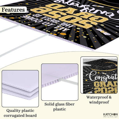 Graduation Decorations 2026 | Graduation Yard Signs Class Of 2026-16x10 Inches | Black And Gold Congrats Grad Yard Sign | Graduation Lawn Signs for Black And Gold,Congrats Grad Decorations, Katchon