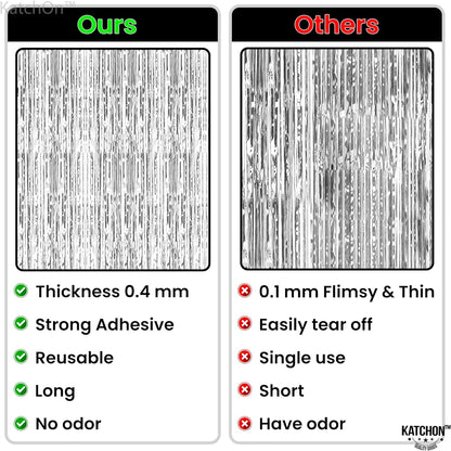 KatchOn, XtraLarge 6.4x8 Feet Silver Backdrop - Pack of 2, Silver Fringe Backdrop for Silver Party Decorations | Disco Party Decorations | Silver Streamers for Graduation Decorations Class of 2024