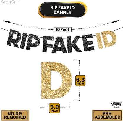 KatchOn, RIP Fake ID Banner Black and Gold - Glitter, 10 Feet, No DIY | Finally 21 Banner, Golden 21st Birthday Decorations | GoodBye Fake Id | 21st Birthday Banner, 21st Birthday Decorations For Men