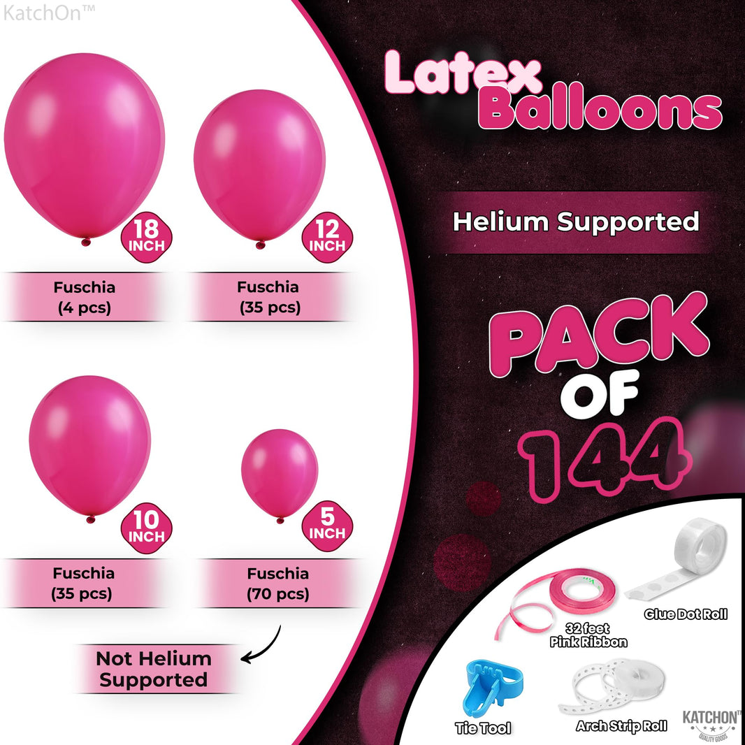 KatchOn, 144 Pcs Fuchsia Pink Balloons Arch Kit - Different Sizes 18, 12, 10, 5 Inches | Birthday Balloons Kit, For Birthday Decorations | Graduation Decorations 2025