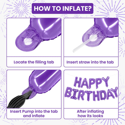 KatchOn, Purple Happy Birthday Balloons - 16 Inch, Helium Supported | Foil Happy Birthday Balloons for Purple Birthday Decorations | Happy Bday Balloon Banner | Unicorn Birthday Decorations