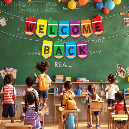 KatchOn Pre-Strung Welcome Back Banner - 10 Feet, Welcome Back Decorations