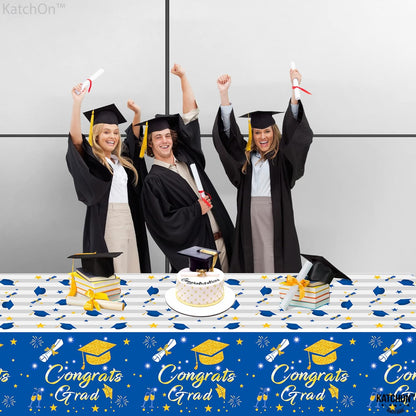 KatchOn Graduation Decorations 2026 | Blue and White Graduation Tablecloth - Pack of 3, XtraLarge 108x54 Inch | Congrats Grad Tablecloth for Graduation | 2026 Graduation Table Decorations