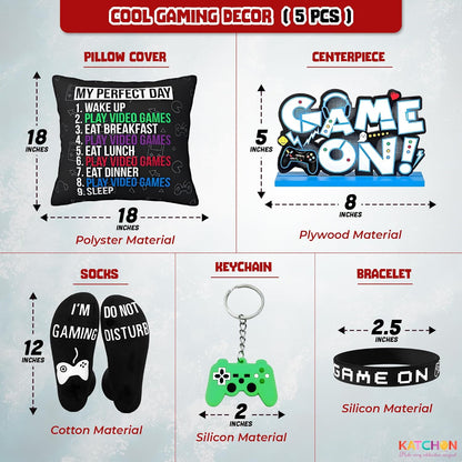 KatchOn, Gamer Gift Set - Pack of 5 | Christmas Stocking Stuffers for Teen Boys, Pillow Cover, Socks, Keychain, Bracelet & Centerpiece | Birthday, Gaming Gift for Boys, Boyfriend | Gamer Accessories
