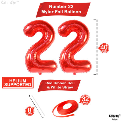 KatchOn, Red 22 Balloon Number - 40 Inch | 22 Number Balloons | Birthday Decorations for Women, Men | 22nd Happy Anniversary Decorations | Red Birthday Decor