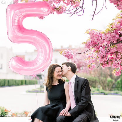 KatchOn, Giant Pink 5 Balloon Number - 40 Inch | Mylar Pink Number 5 Balloon | Pink Five Balloons, 5th Birthday Decorations Girl | Pink 5 Balloon For Happy Anniversary Decorations