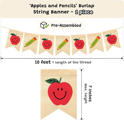 KatchOn Burlap Apple Pencil Banner Pre Strung - 10 Feet, Classroom Decor