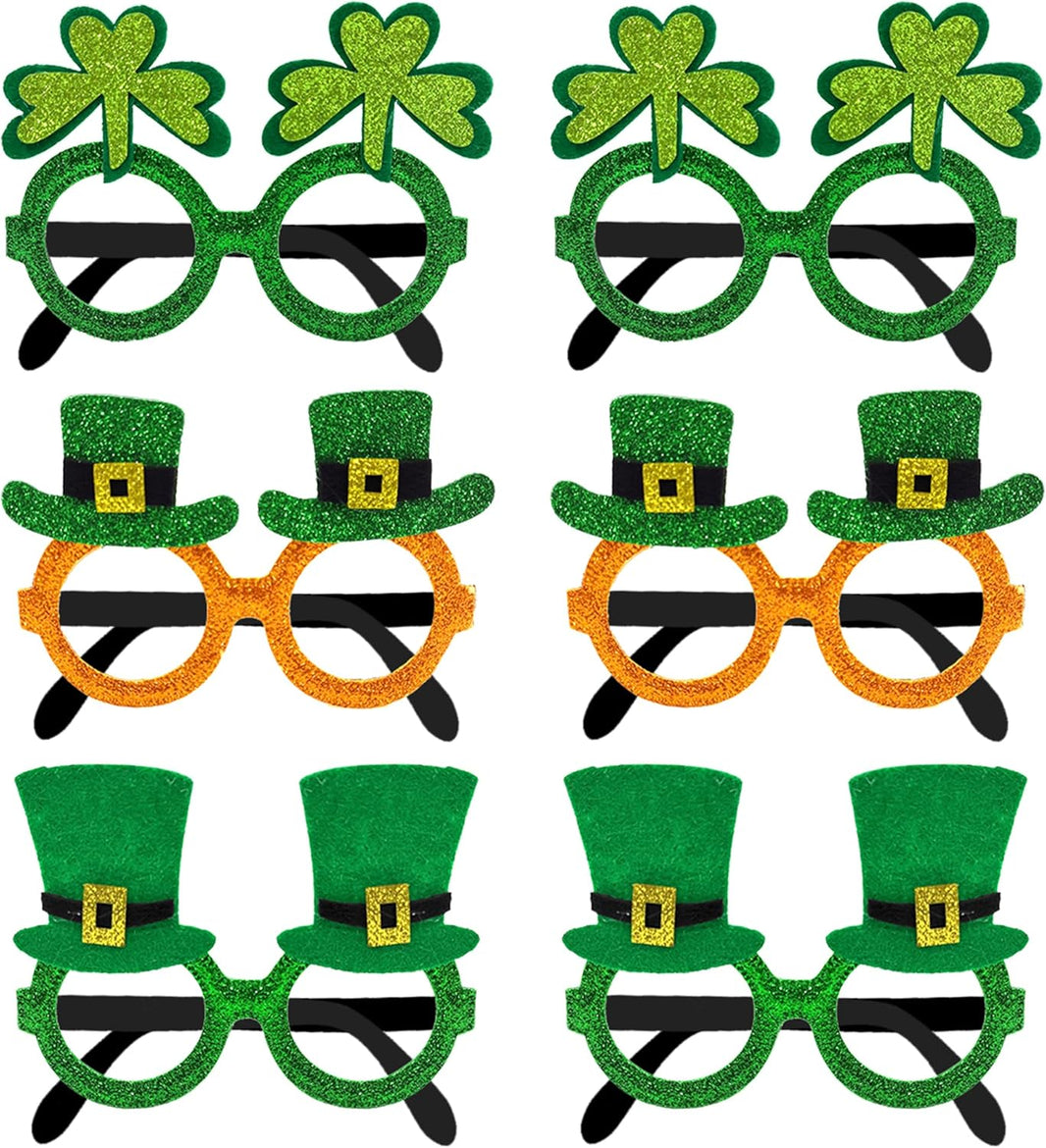 KatchOn, Glitter St Patricks Day Glasses - Pack of 6 | St Patricks Day Photo Booth Props for St Patricks Day Decorations | Saint Patricks Day Glasses for St Patricks Day Decor | Shamrock Glasses