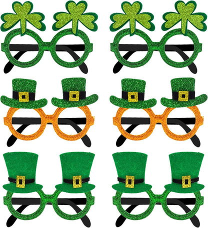 KatchOn, Glitter St Patricks Day Glasses - Pack of 6 | St Patricks Day Photo Booth Props for St Patricks Day Decorations | Saint Patricks Day Glasses for St Patricks Day Decor | Shamrock Glasses