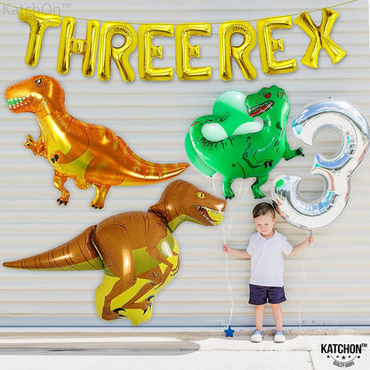 KatchOn, Giant Dinosaur Balloons for Birthday Party - 48 Inch, Pack of 4 | Three Rex Birthday Party Decorations | Three Rex Balloons, Dinosaur Party Decorations | Dinosaur Birthday Decorations