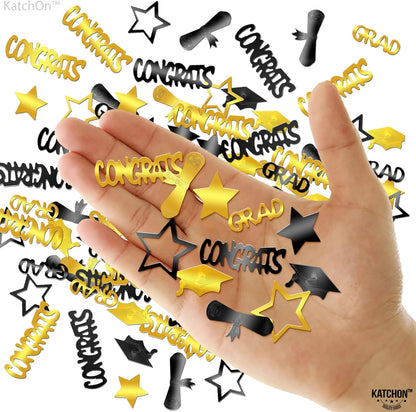 Graduation Decorations 2026 | Black and Gold Grad Confetti 2026 - Pack of 1300 | Congrats Grad Confetti for Graduation Decoration | Black and Gold Grad Table Decorations 2026, KatchOn