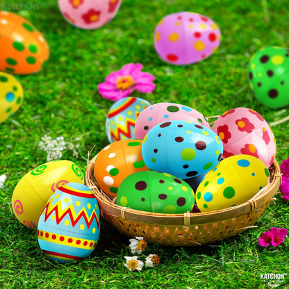 KatchOn, 30 Pcs Empty Plastic Easter Eggs - Easter Party Decorations | Printed Easter Egg Shells | Easter Eggs Plastic Fillable for Easter Egg Hunt Eggs | Easter Decorations, Easter Basket Stuffers