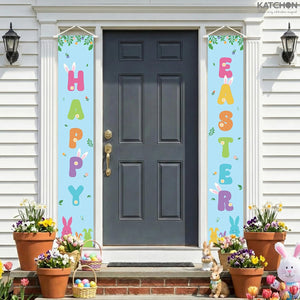 katchon large happy easter banner 2 pieces 72x12inch happy easter porch sign easter banners for easter decor easter door banner easter door decorations or happy easter decorations