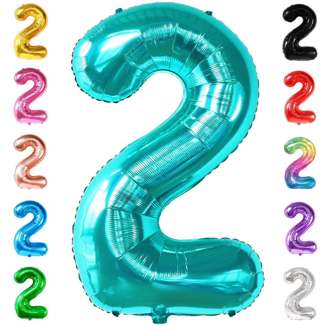 KatchOn Aqua Blue Number 2 Balloon - 40 Inch | Teal 2 Balloon Number, 2nd Birthday Decorations