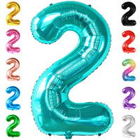 KatchOn Aqua Blue Number 2 Balloon - 40 Inch | Teal 2 Balloon Number, 2nd Birthday Decorations