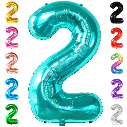 KatchOn Aqua Blue Number 2 Balloon - 40 Inch | Teal 2 Balloon Number, 2nd Birthday Decorations