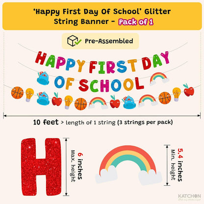 KatchOn Glitter Happy First Day of School Banner Pre-Strung 10 Feet