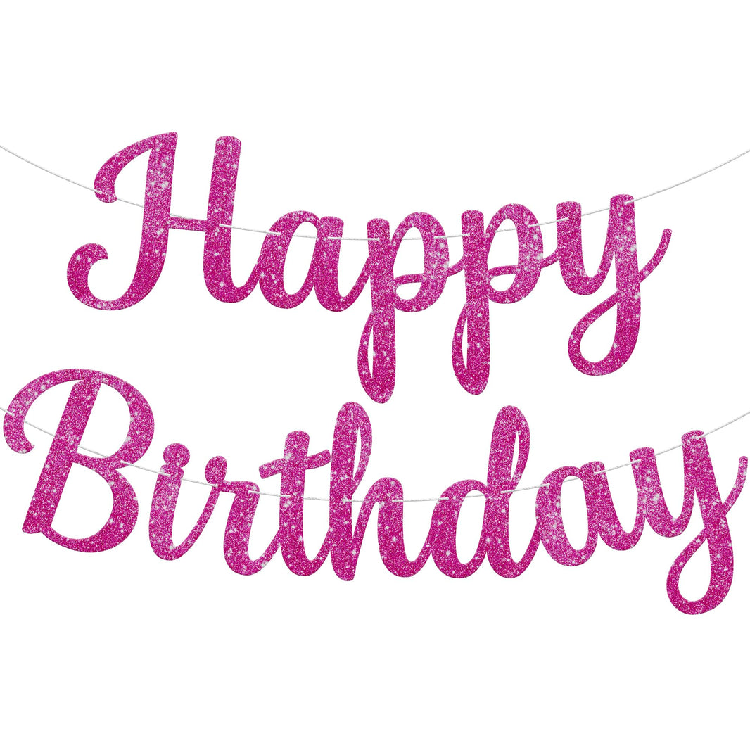 KatchOn, Glitter Hot Pink Cursive Happy Birthday Banner - Pre-Strung, 10 Feet | Birthday Decorations for Women, Girls | Hbd Banner Backdrop For Pink Party Decorations, Happy Birthday Sign