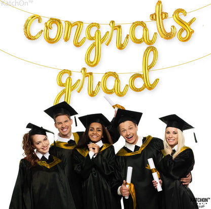 Graduation Decorations 2026 | Gold Congrats Grad Balloons Banner - Script, 16 Inch | Congrats Grad Balloon for Graduation | Graduation Balloons for Congrats Grad Decorations, KatchOn