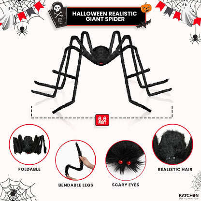 KatchOn Foldable Fake Spider Halloween Decorations Outdoor 6.5 Ft
