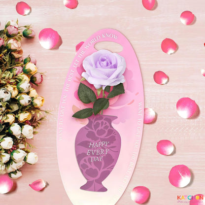 KatchOn Purple Rose Flower Gift – 13 Inch Artificial Rose with Greeting Card | Valentine Gifts for Women | Valentines Day Gifts for Her | Birthday Gift for Women | Anniversary Flower Gifts for Wife