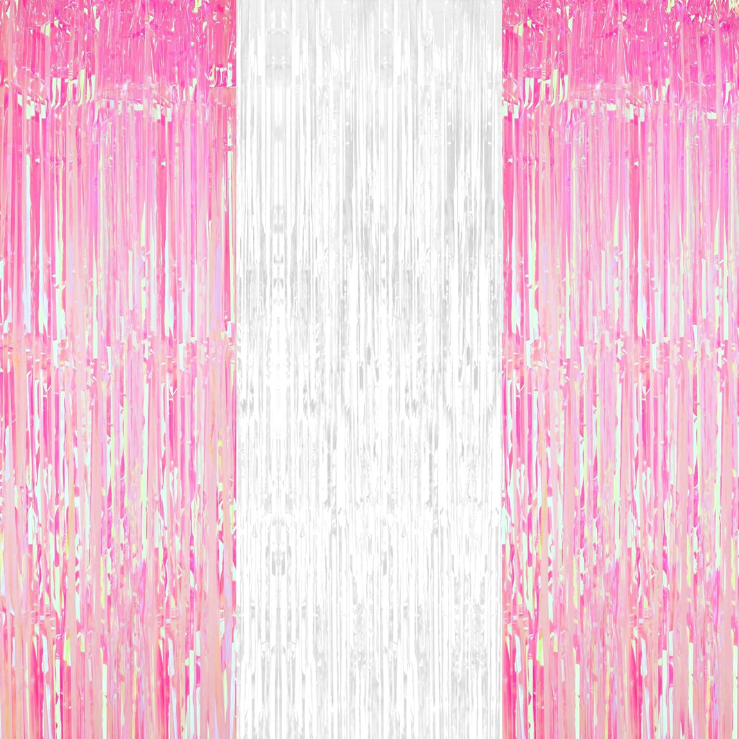 KatchOn, Xtralarge White and Pink Backdrop - 3.2x8 Feet, Pack of 3 | Pink and White Streamers for Bridal Shower, Gender Reveal Decorations, Bachelorette Party Decoration | Graduation Decorations 2025