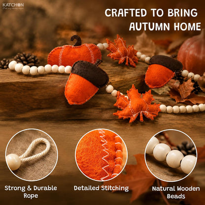 KatchOn Happy Fall Banner, Pumpkin Garland with Maple Leaves and Wood Beads