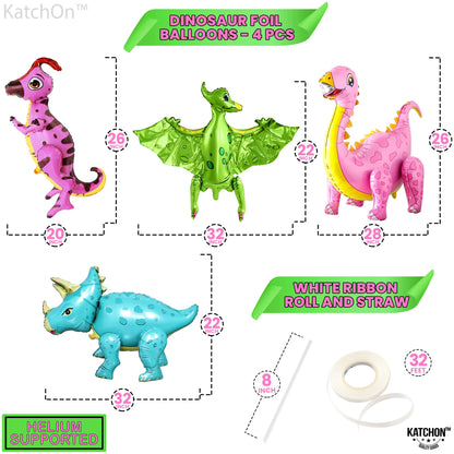 KatchOn, Large Pink Dinosaur Balloons for Birthday Party - Pack of 4 | Pastel Dino Balloons for Dino Party Decorations, Dinosaur Birthday Decorations | Three Rex Birthday Decorations Girl