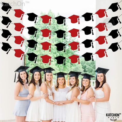 KatchOn, Red and Black Graduation Cap Garland, 8 Feet - 4 Strings | Red and Black Grad Decoration Class of 2026 | Graduation Decorations 2026 | Graduation Cap Decorations