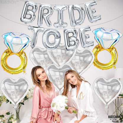 KatchOn, Huge Silver Bride To Be Balloons Set - Pack of 17 | Diamond Ring Balloon, Silver Bachelorette Party Decorations | Bride Balloons Bachelorette | Bachelorette Balloons, Bride To Be Decorations
