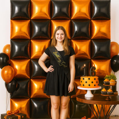 KatchOn, Black and Orange Square Foil Balloons- 19 inch, Pack of 25 | Black and Orange Foil Square Balloon Wall Backdrop | Halloween Backdrop For Wall | Halloween Birthday Party Decorations