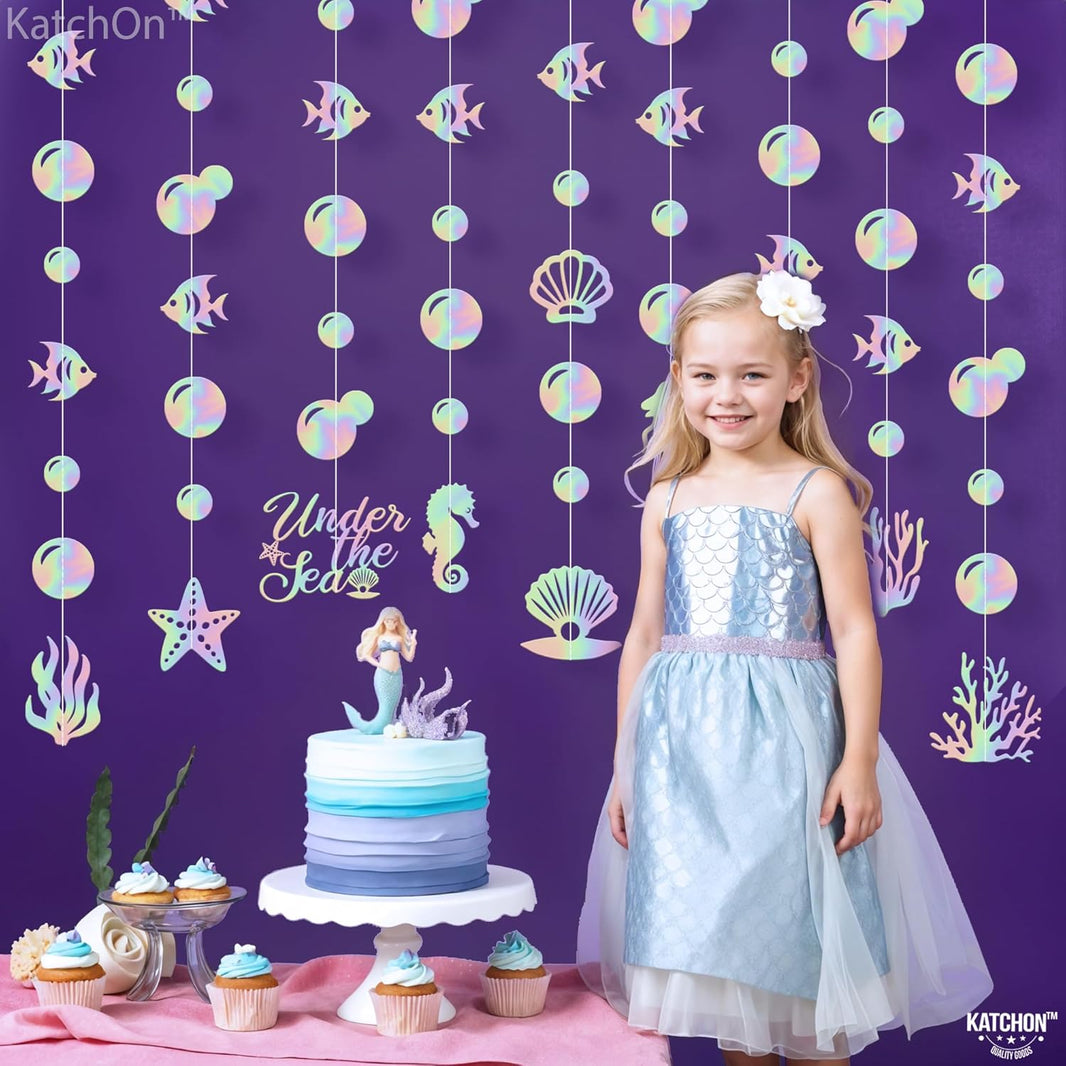 KatchOn, Blue and Purple Seashell Banner Garland - 8 Feet, 9 Strings | Mermaid Decorations | Ocean Themed Party Decorations | Under The Sea Garland | Under The Sea Party Decorations