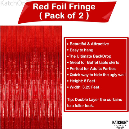 KatchOn, XtraLarge Red Streamers Party Decorations - 6.4x8 Feet, Pack of 2 | Shiny Red Fringe Backdrop for Valentines Day Decorations | Red Backdrop for Valentines Day Backdrop | Red Party Decorations