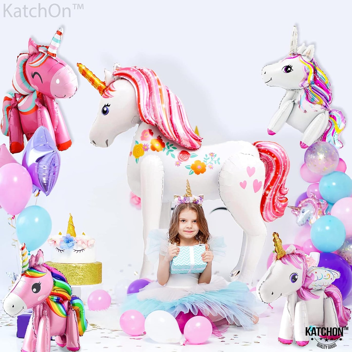 KatchOn, Self Standing Unicorn Balloons - 46 Inch, Pack of 5 | Unicorn Birthday Balloons for Unicorn Birthday Decorations for Girls | Unicorn Party Decorations, Unicorn Decorations for Birthday Party