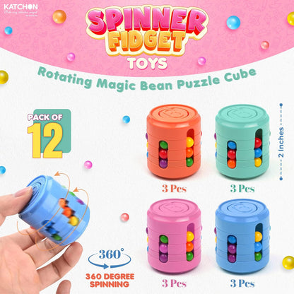 KatchOn, Rotating Fidget Toys  Pack of 12 | Magic Bean Puzzle Cube and Fidget Spinners for Kids, Adults | Fidget Toys Bulk, Classroom Prizes,Goodie Bag Stuffers, Birthday party favors for kids 8-12